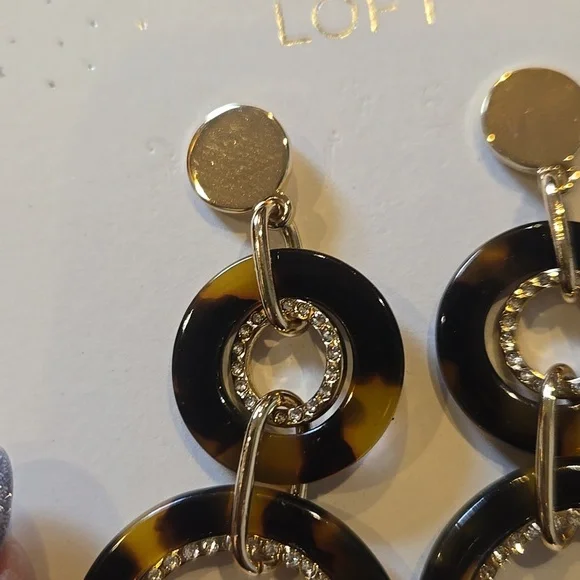 New LOFT "Sparkle Like You Mean It" Gold/Brown Tortoise Dangle Earrings - Picture 4 of 8